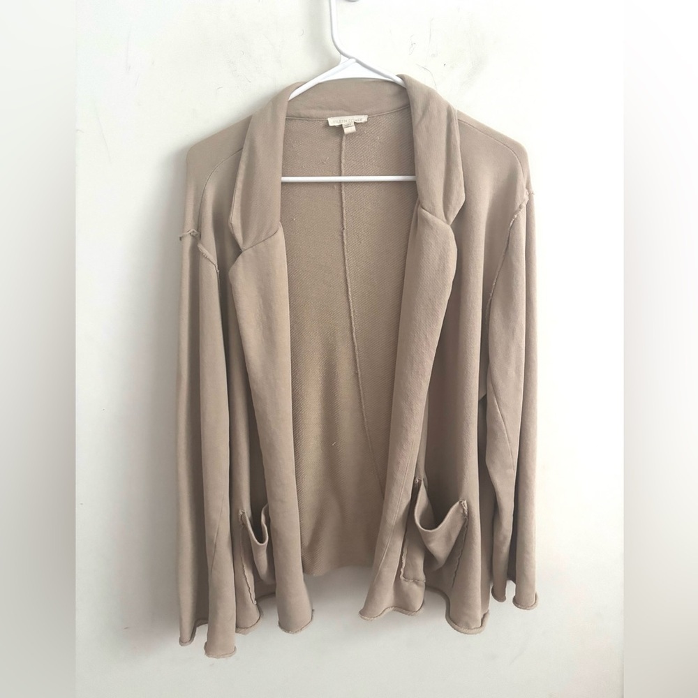 Eileen Fisher Cardigan Tan Open Front Large Minimalist Draped Neutral Luxe Layer